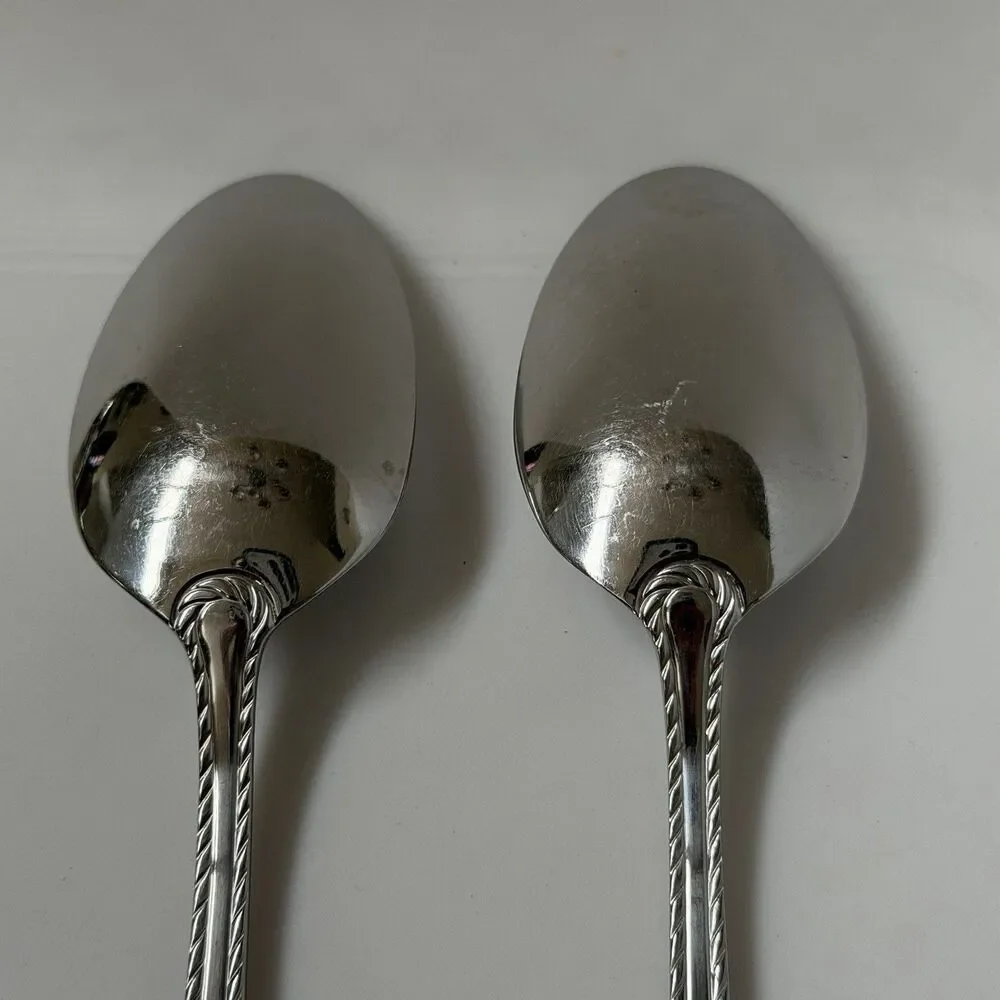 2pc Oneida Belmont-Lyons Soup Spoons 7 1/8” Stainless Glossy Rope Edge China